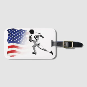 Första Bas Springa-Baseball Player och USA flagga Bagagebricka