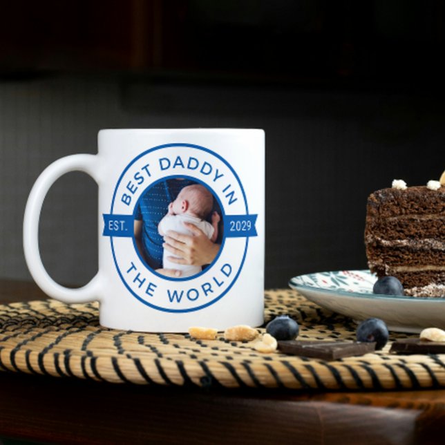 Första bästa Fars dag-pappa på världsblååret Kaffemugg (Easily personalize this Best Daddy in the World First Father's Day 2 photo mug for a special gift)