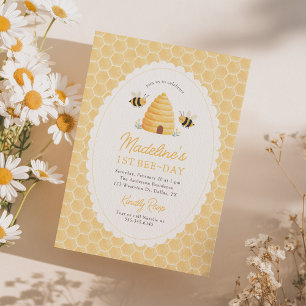 Första Bee Day 1-års födelsedag Inbjudningar