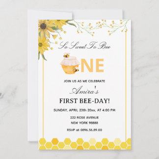 Första Bee Day Födelsedag Inbjudningar