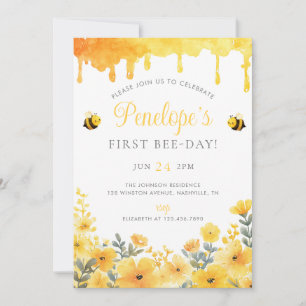 Första Bee Day gula vildblommor 1-årsdag Inbjudningar
