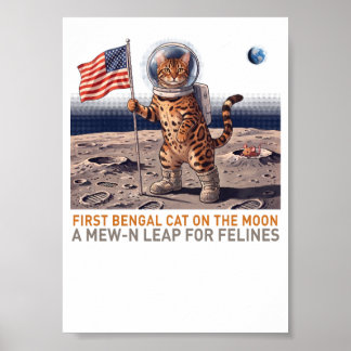 Första Bengalisk katt på månen - Retro Rymdkatt Poster