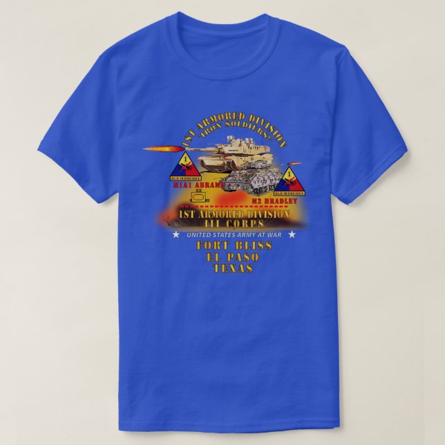 Första beväpnade divisionen Ft Bliss TX M1 M2 w Fi T Shirt (Design framsida)