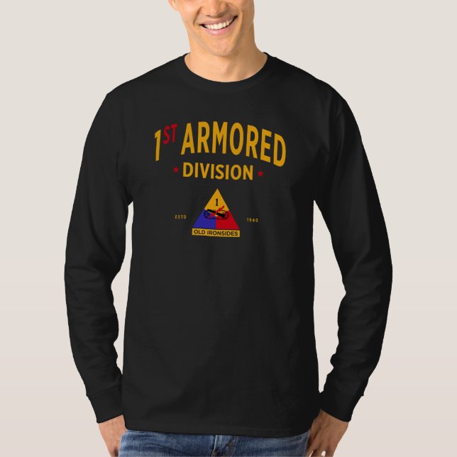 Första beväpnade divisionen "Old Ironside" Badge L T Shirt (Framsida)