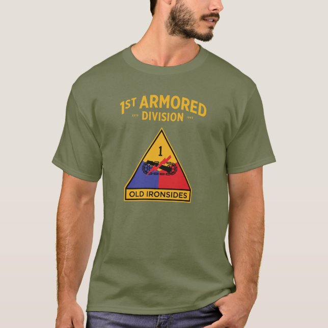 Första beväpnade divisionen "Old Ironside" Badge T Shirt (Framsida)