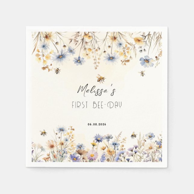 Första Biedagen - Blommig 1-årsdag  Pappersservett (Framsidan)