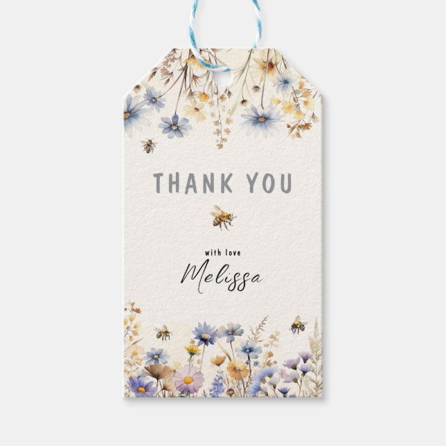 Första Bin-dagen - Blommig 1-årsdag Presentetikett (Framsidan)