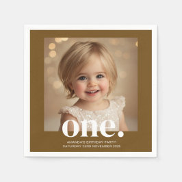 Första bithday Photo Acrylic Sign in Brown Pappersservett