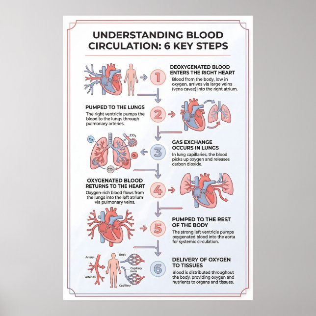 Förstå blodcirkulationen: 6 nyckelsteg poster (Framsidan)