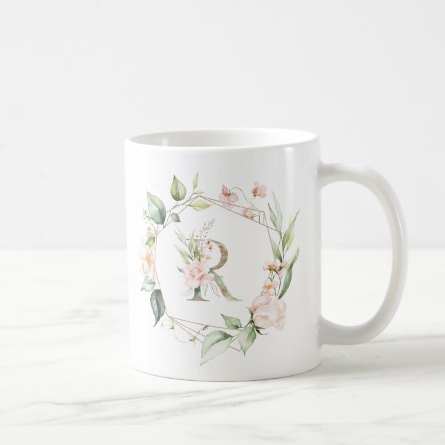 Första blommigten brev E och blommigt ram Kaffemugg (Höger)