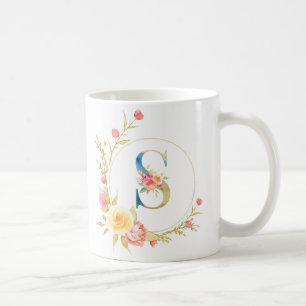 Första blommigten brev S blommigt ram Kaffemugg