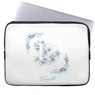 Första Blommigten för "D" Blue Monogram Lugn Laptop Fodral