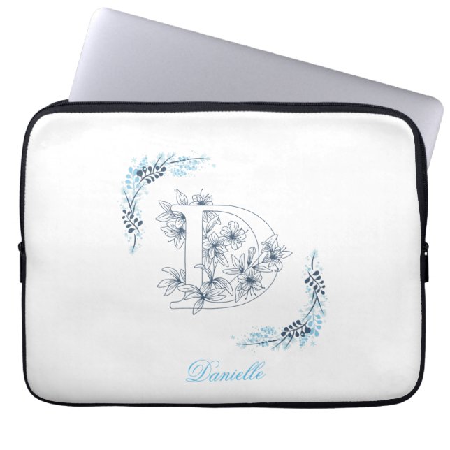 Första Blommigten för "D" Blue Monogram Lugn Laptop Fodral (Framsidan)