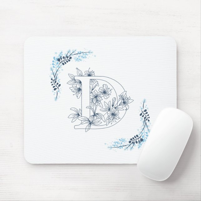 Första Blommigten för "D" Blue Monogram Lugn Musmatta (Med mus)