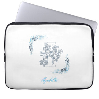 Första Blommigten för "I" Blue Monogram Lugn Laptop Fodral