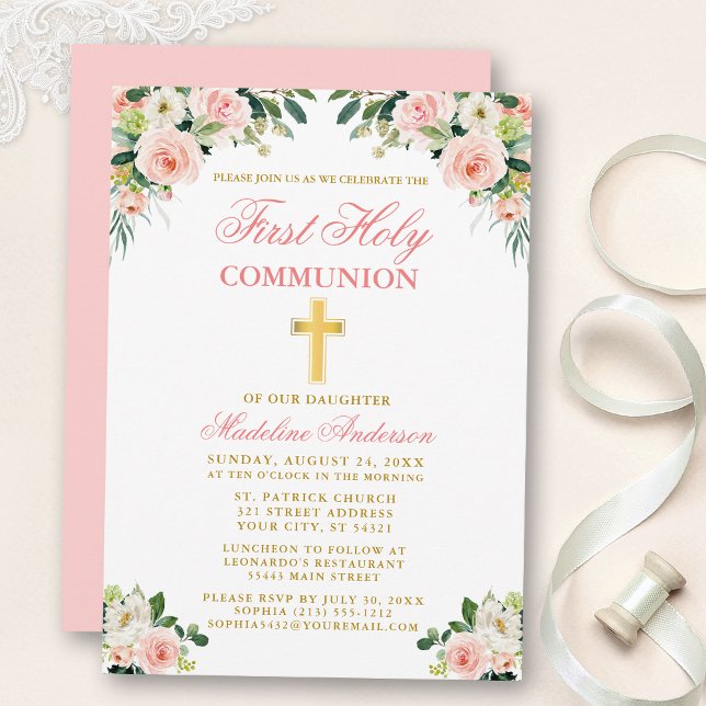 Första Blommigten för kommunens Rosa av vattenfärg Inbjudningar (Customize to change text color, style, add text & photos to back or change color of back of card.)