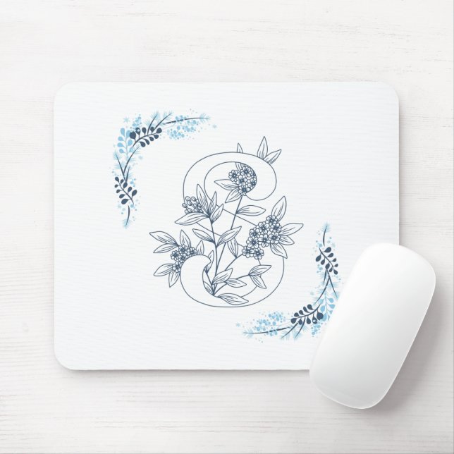 Första Blommigten för "S" Blue Monogram Lugn Musmatta (Med mus)