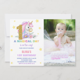 Första Blommigtens Unicorn Birthday-inbjudningar m Inbjudningar