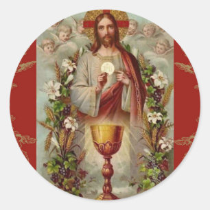 Första blommor för nattvardJesus bägare Runt Klistermärke