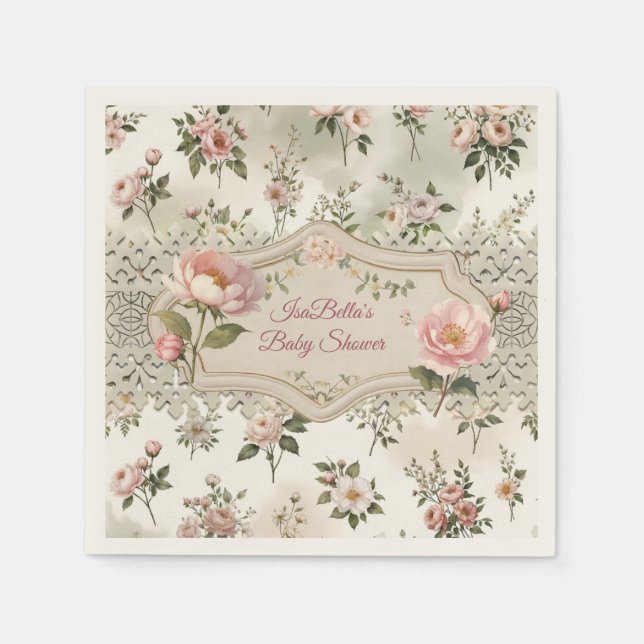 Första blomningen Baby Shower servett med elegant  (Framsidan)