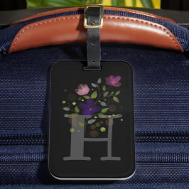 Första bokstaven H Plus blomsterdesign Resväskemär Bagagebricka