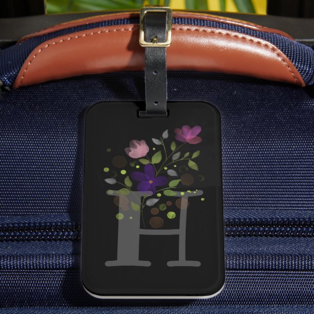 Första bokstaven H Plus blomsterdesign Resväskemär Bagagebricka (Framsida Insitu 2)
