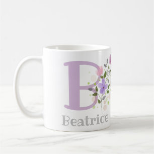 Första början plus Namn Beatrice med blommor Kaffemugg