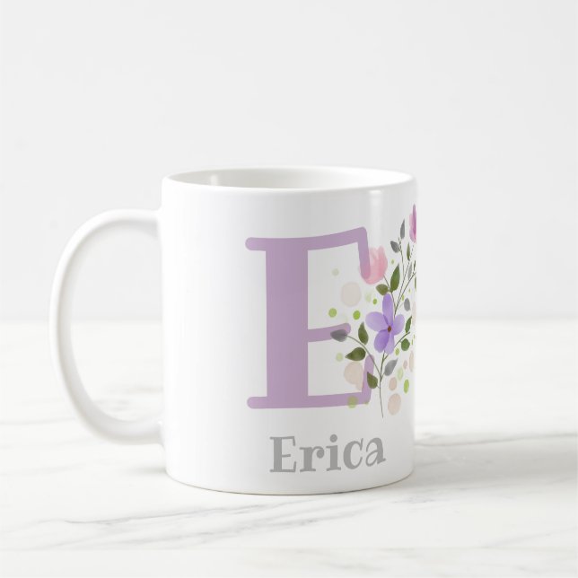 Första börsintroduktionen plus Namn Erica med blom Kaffemugg (Vänster)