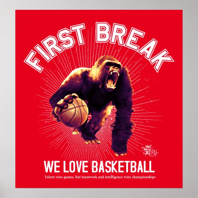 Första Break, Kärlek Basketball, gorilla (vit ver) Poster (Framsidan)
