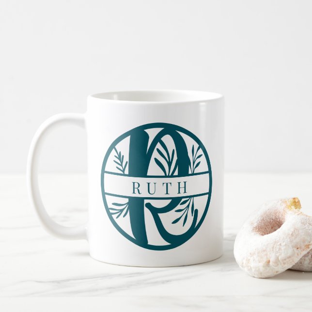 Första Brev R | Uppdelad Blommigt - Monogram Kaffemugg (Med munk)