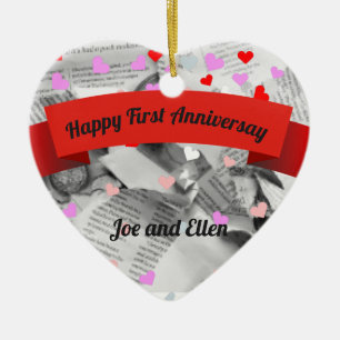 Första Bröllop Anniversay, Pappra Anniversay Heart Julgransprydnad Keramik
