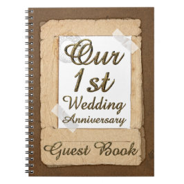 Första Bröllop-årsdagen av Guest Bok Vintage Pappe Anteckningsbok