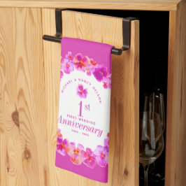 Första bröllop-årsdagen av party rosa Pansarblomma Kökshandduk