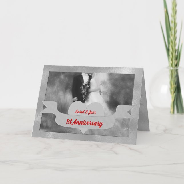 Första Bröllop-årsdagen för Grattisar med rött Kort (Framsida)
