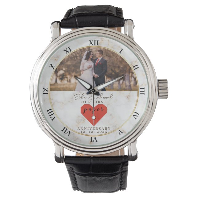 Första Bröllop-årsdagen Personlig Pappra Bröllop Armbandsur (Framsida)