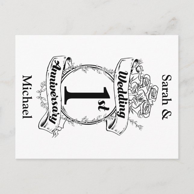 Första Bröllop-årsdagen Vykort (Framsida)