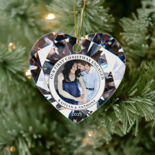 FÖRSTA CHRISTMAS ENGAGAGE Diamond Heart 2-foto Julgransprydnad Keramik