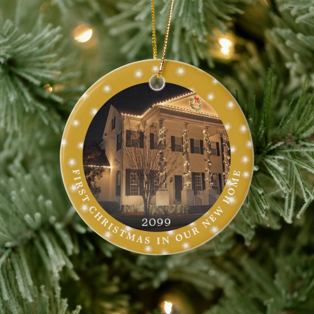 FÖRSTA CHRISTMAS NEW HOME 2 Photo Ljus Guld Julgransprydnad Keramik (Träd)