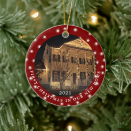 FÖRSTA CHRISTMAS NEW HOME 2 Photo Ljus Red Julgransprydnad Keramik