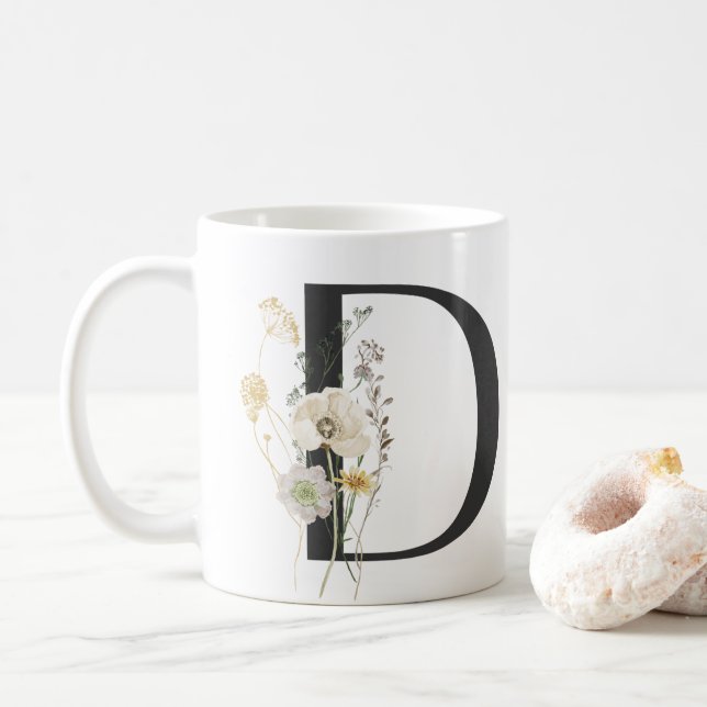 Första D med mjuk färg-blomkaffe Mugg (Med munk)