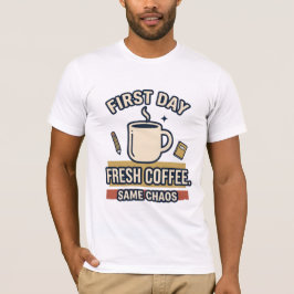 Första Dag Färsk Kaffe Samma Kaos T-Shirt