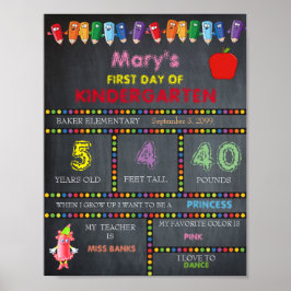 Första dagen av Kindergarten Sign GIRL, Chalkboard Poster