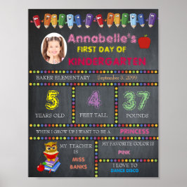 Första dagen av Kindergarten Sign GIRL, Chalkboard Poster