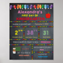 Första dagen av Kindergarten Sign GIRL, Chalkboard Poster