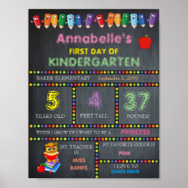 Första dagen av Kindergarten Sign GIRL, Chalkboard Poster