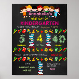 Första dagen av Kindergarten-signalen GIRL,Black & Poster