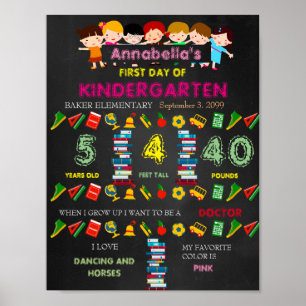 Första dagen av Kindergarten-signalen GIRL,Black & Poster