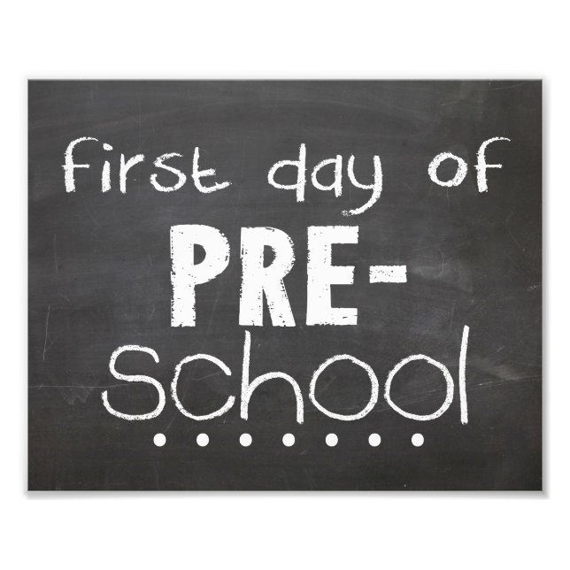 Första dagen av Preschool Chalkboard-skylt Fototryck (Framsidan)