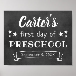 Första dagen av Preschool Namn Black Chalkboard-sk Poster