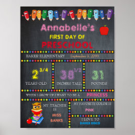 Första dagen av Preschool Sign GIRL, Chalkboard Poster